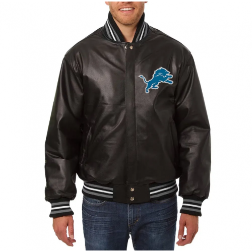 Detroit Lions Varsity Black Leather Jacket